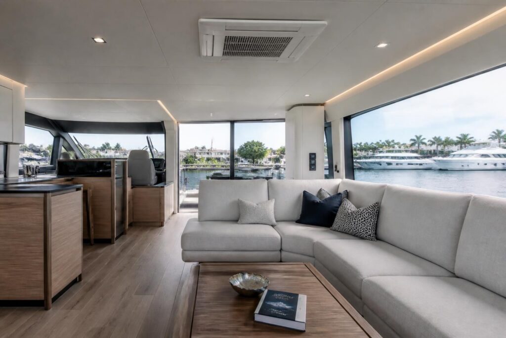 Marine air conditioning repair in a yacht salon in Fort Lauderdale